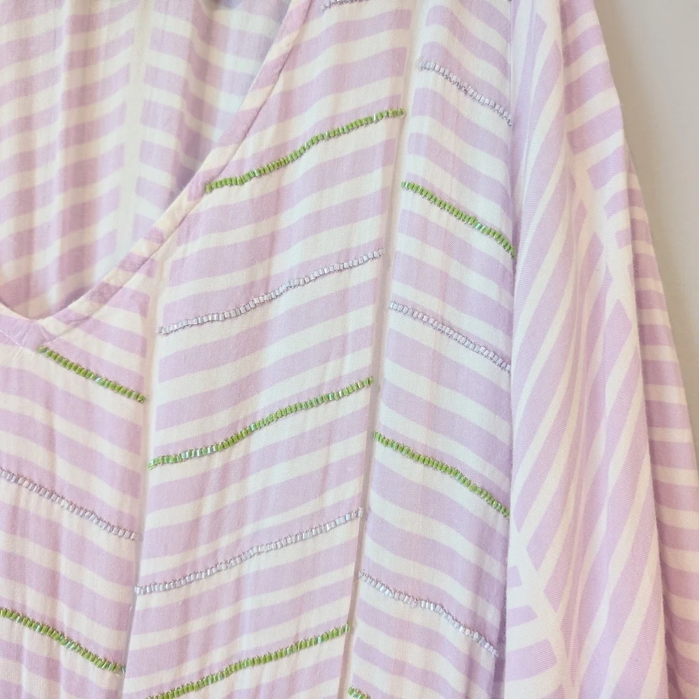 Elegant Skemo Lavender Striped Maxi Dress With Bell Sleeves. Sz. M - Picture 5 of 9